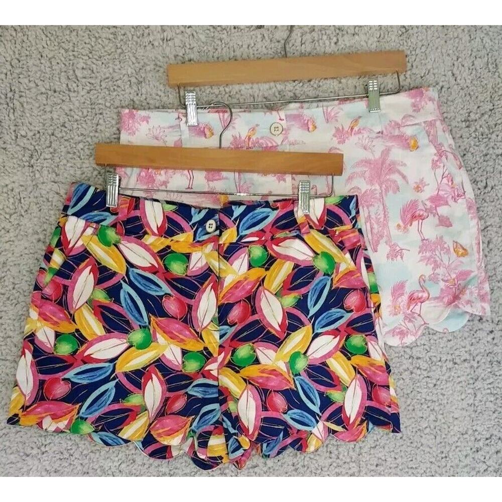 Lot of 2 Crown & Ivy Shorts Womens 14 Shelby Scalloped Hem Chino Logo Multicolor